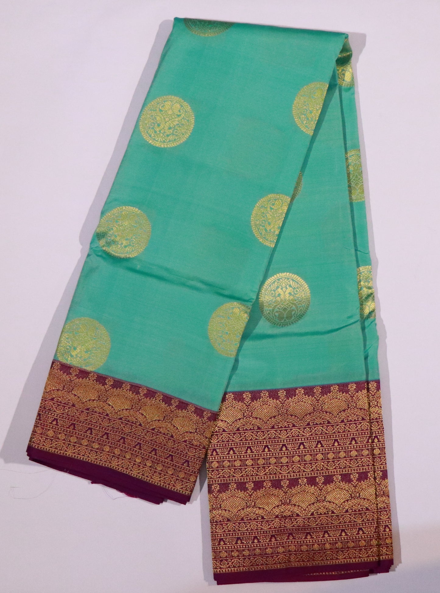 Kanchi Silk-Body-Sea Green-Border-Deep Maaron