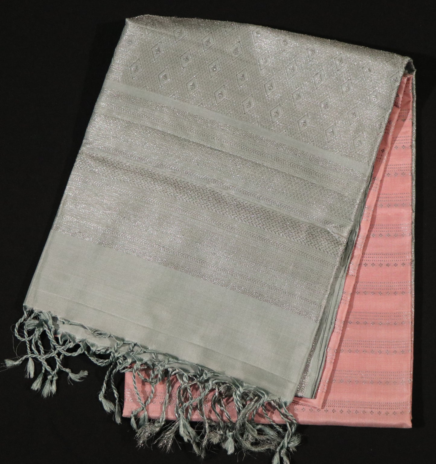 Soft Silk-Body-Pink-Pallu Soft Silver Grey
