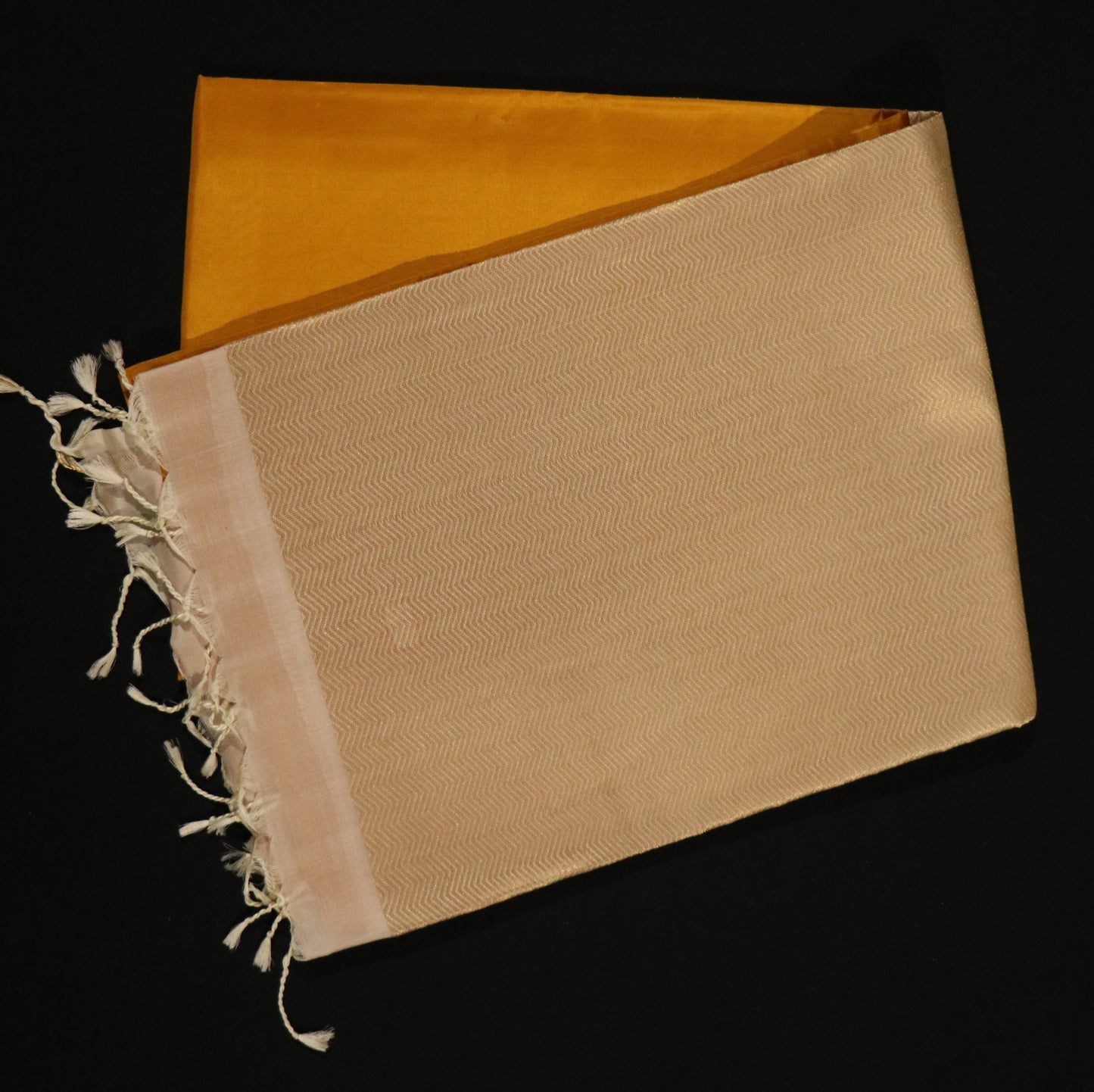 Kanchi Soft Silk Saree – Mustard Yellow Body with Beige Pallu