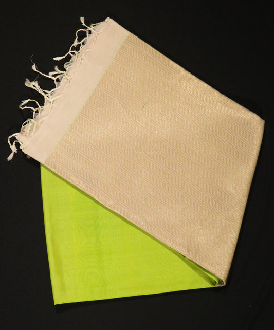 Kanchi Soft Silk Saree – Lime Green Body with Soft Beige Border