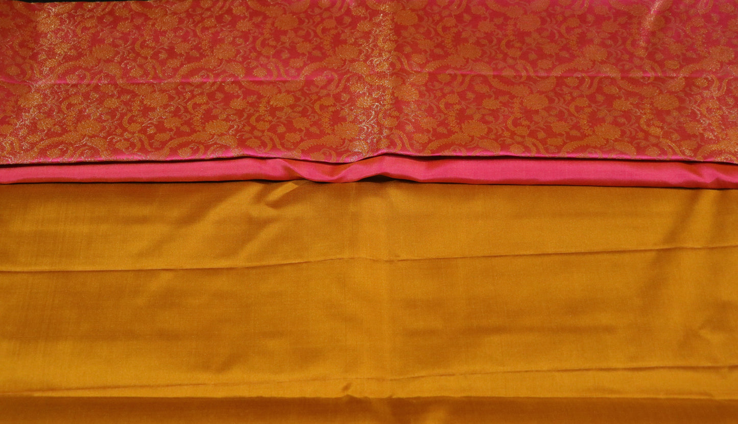 Kanchi Brocade Silk Saree – Rose Pink Body with Antique Gold Border