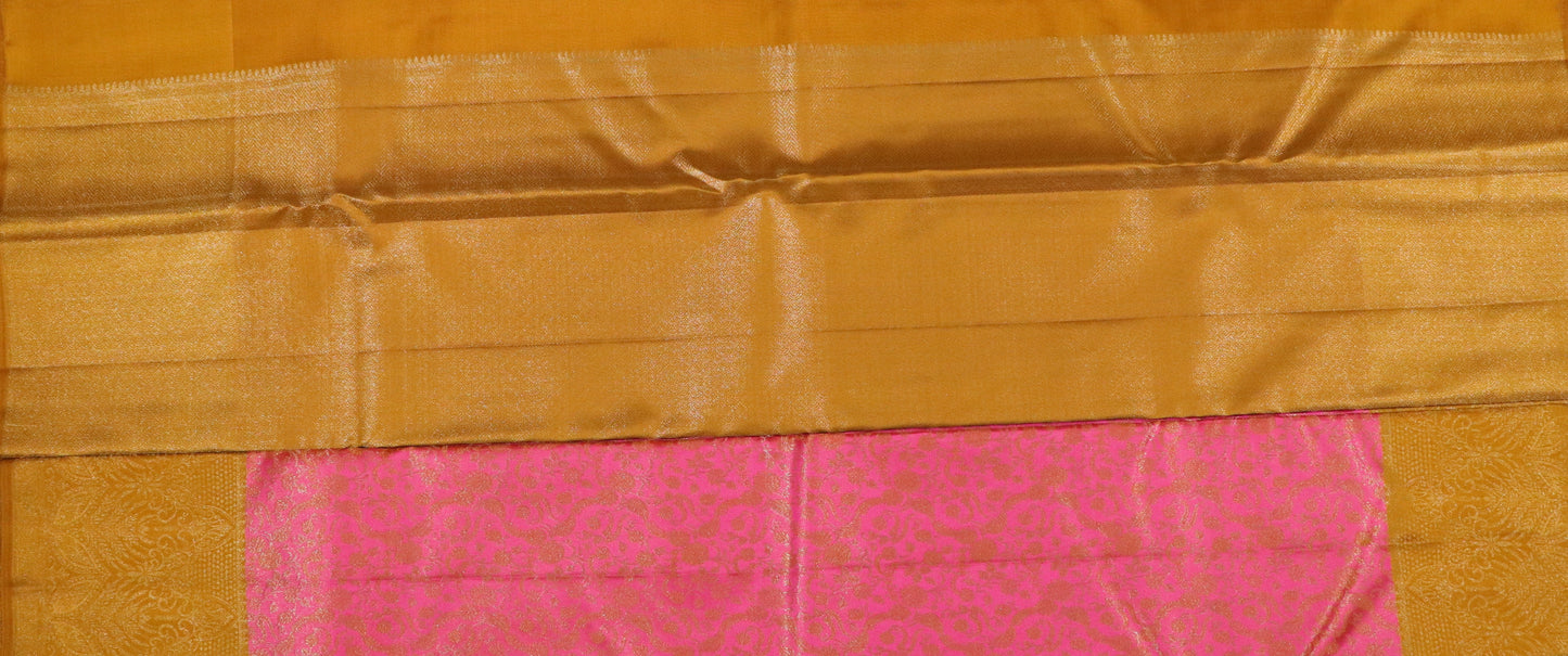Kanchi Brocade Silk Saree – Rose Pink Body with Antique Gold Border