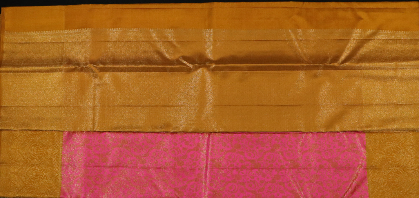 Kanchi Brocade Silk Saree – Rose Pink Body with Antique Gold Border