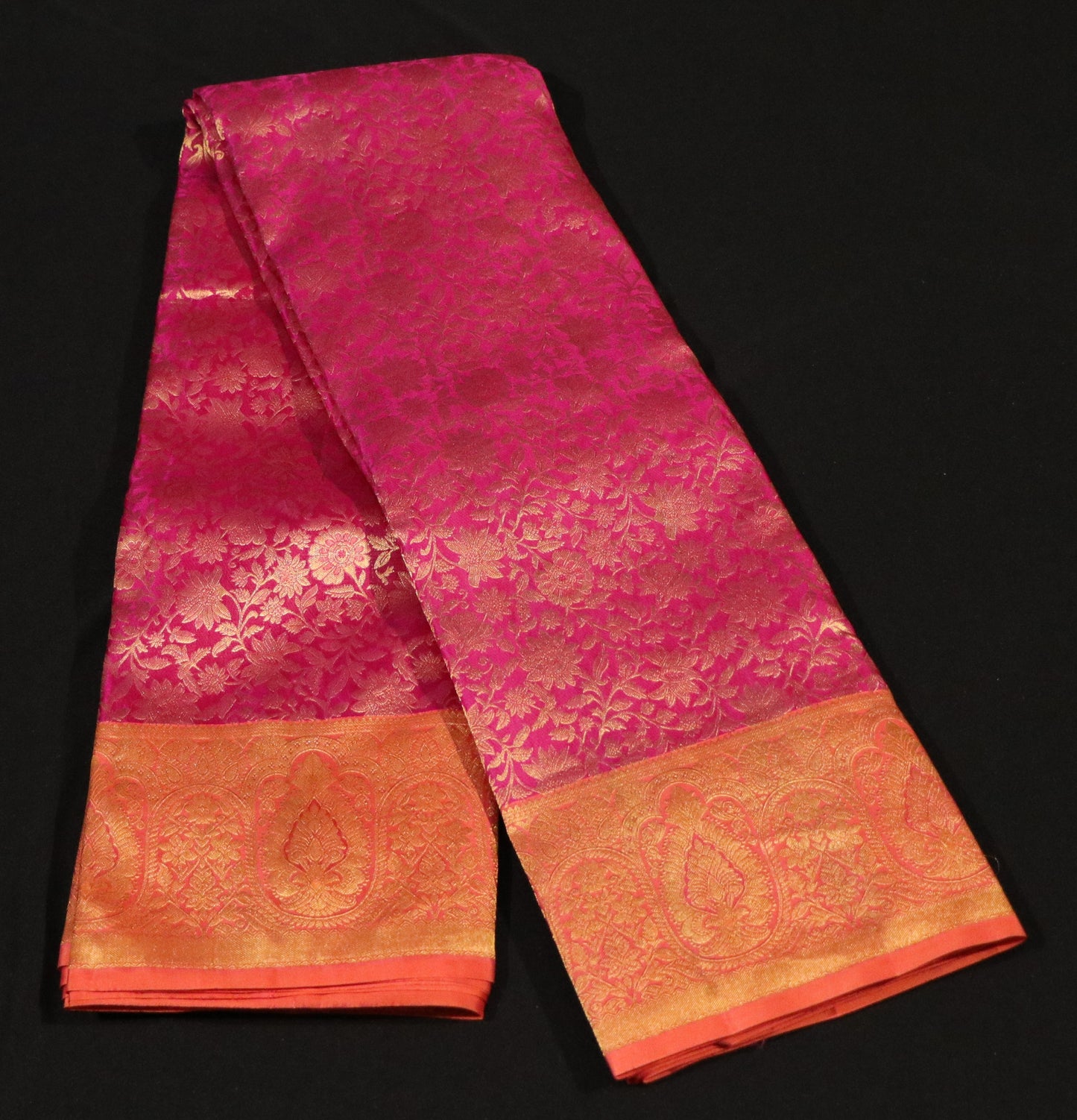 Brocade Silk- Body-Deep Red-Border-Orange-Gold