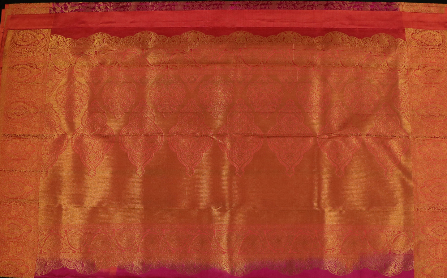 Brocade Silk- Body-Deep Red-Border-Orange-Gold