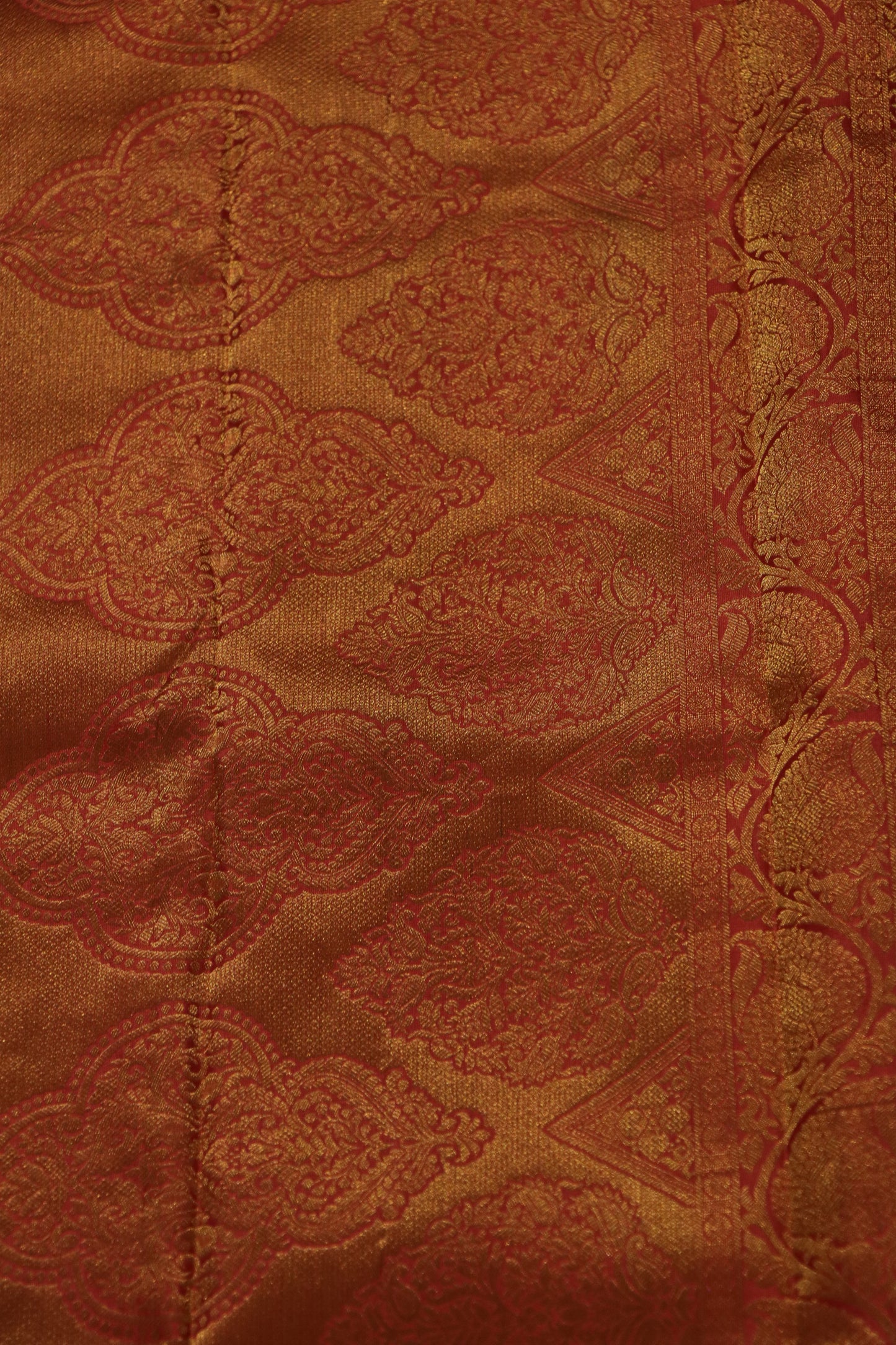 Brocade Silk- Body-Deep Red-Border-Orange-Gold