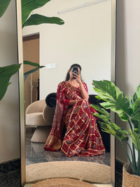 Maroon Bandhini Gharchola Saree with Mirror Work & Gottapatti