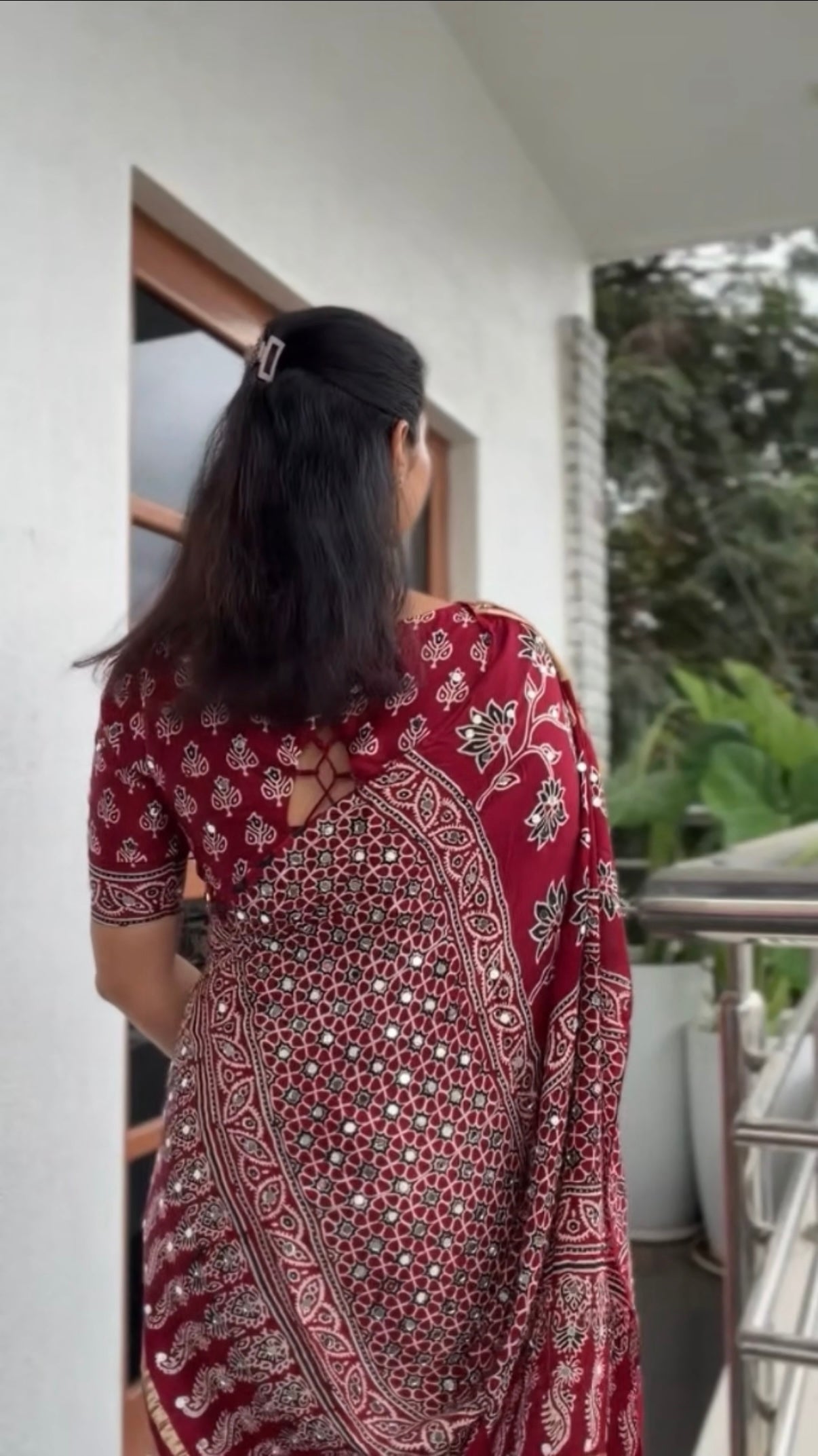 Maroon Bandhini Gharchola Saree with Mirror Work & Gottapatti