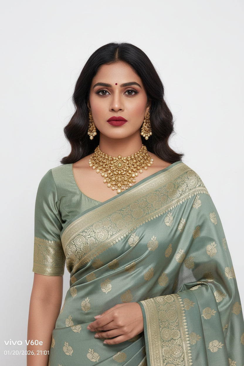 Banarasi Saree – Sage Green