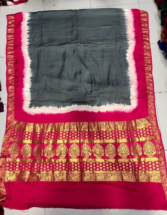 Pure Modal Natural Dye 3D Plain Saree-Grey