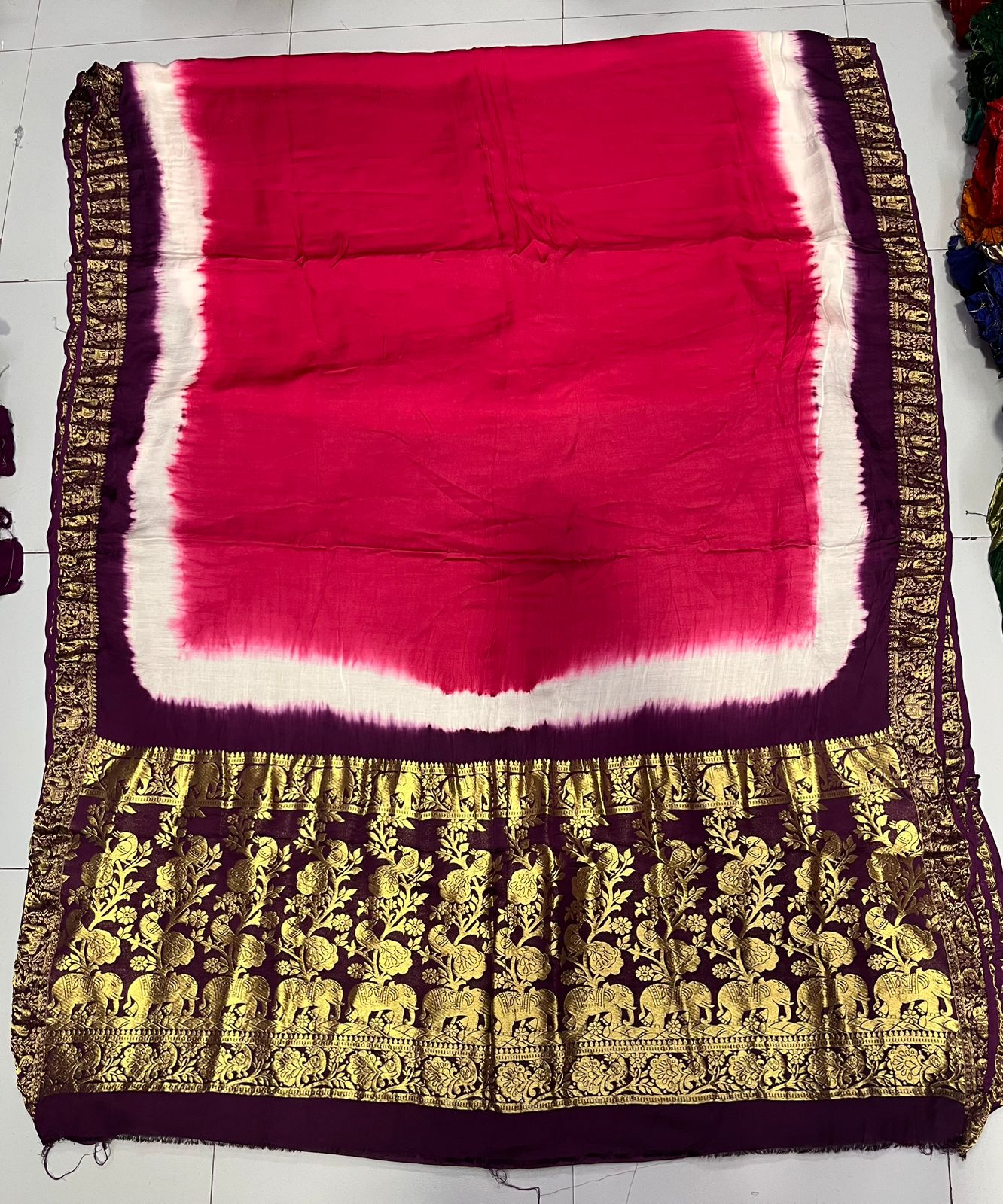 Pure Modal Natural Dye 3D Plain Saree-Rani Pink