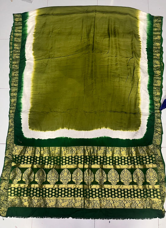 Pure Modal Natural Dye 3D Plain Saree-Parrot Gree