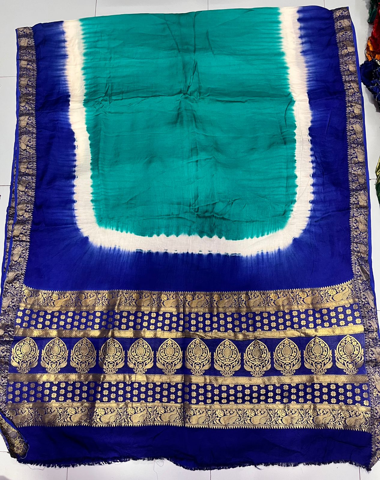 Pure Modal Natural Dye 3D Plain Saree-Blue
