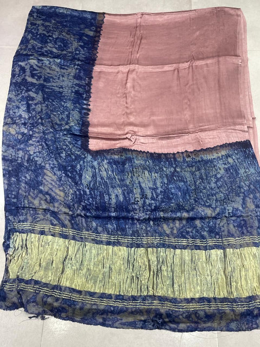 Pure Modal Silk Double Colour Natural Brush Print-Onion Pink and Blue