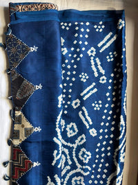 Modal Silk Bandhani Pallu Saree with Mirror Work – Blue