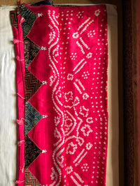 Modal Silk Bandhani Pallu Saree with Mirror Work – Red