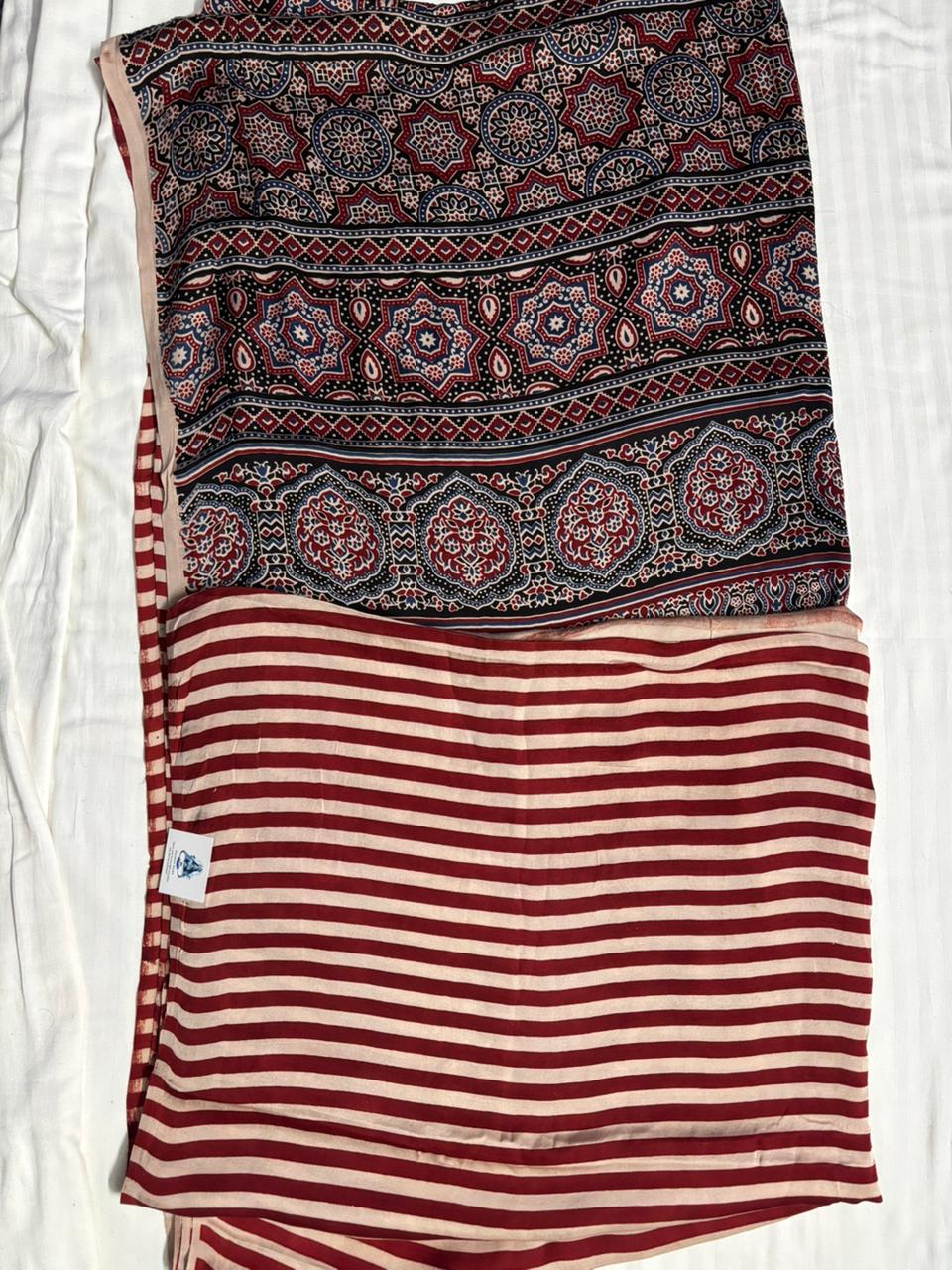 Pure Modal_Ajrak Pallu_White and Black Stripes