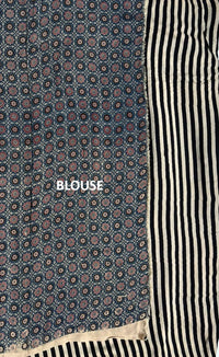 Pure Modal Ajrak Block Print Saree – White & Black Stripes (Everyday)