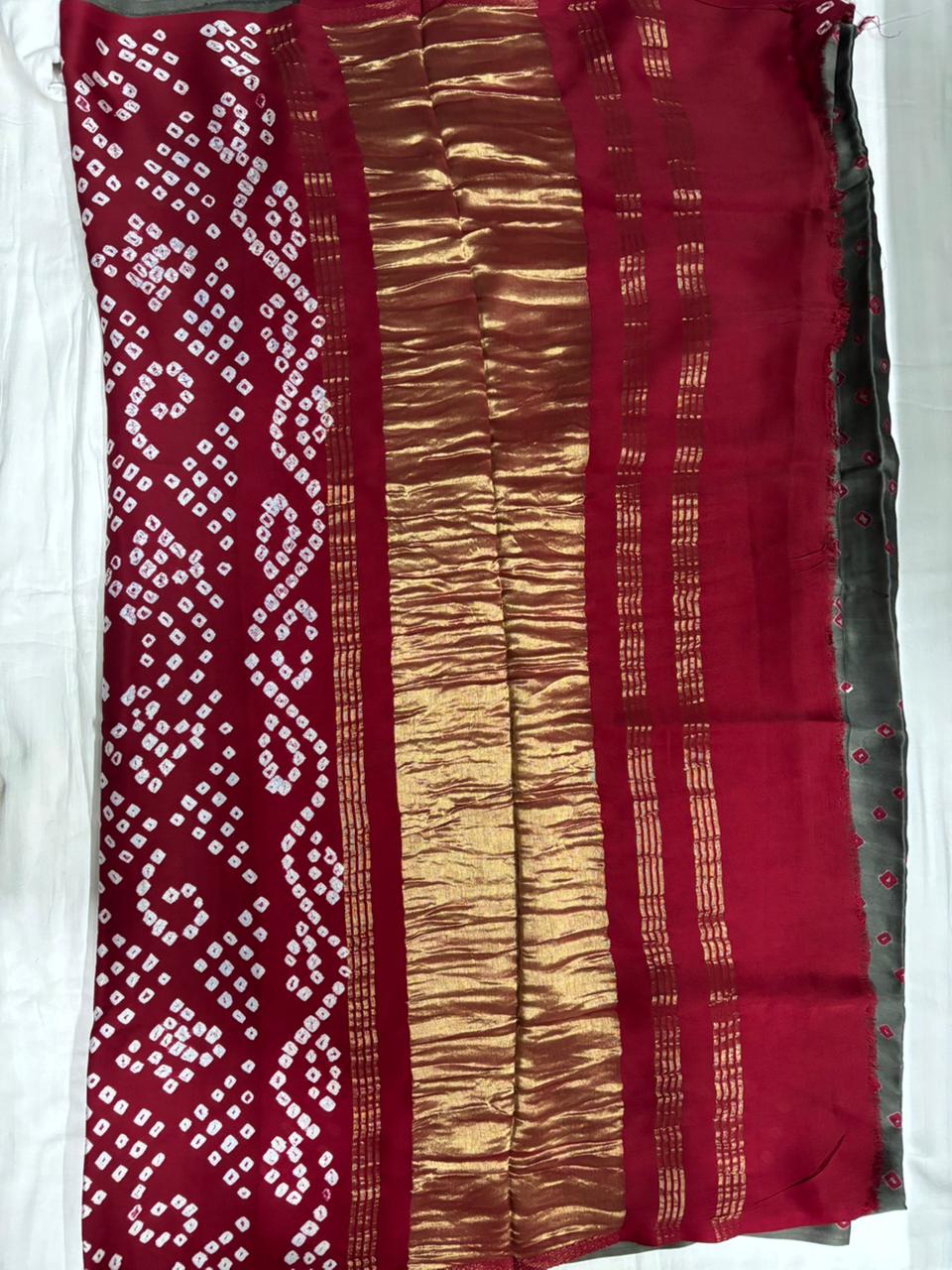 Red Bhandej- Grey Body&Red Pallu