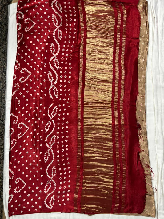 Red Bhandej- Chikku Brown Body & Red Pallu