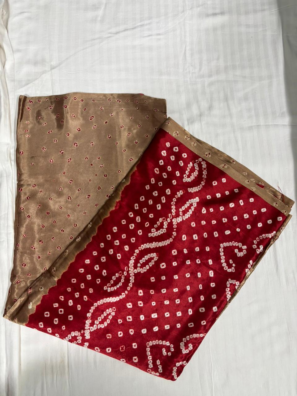 Red Bhandej- Chikku Brown Body & Red Pallu