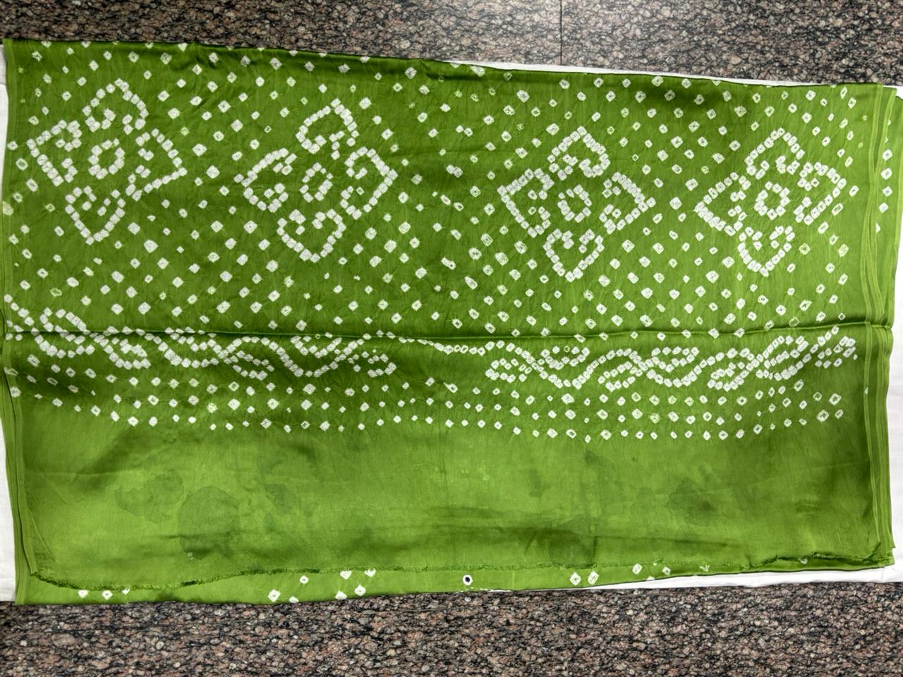 Pure Modal Bandhej Mushroo ajrakh Patch Work - Green