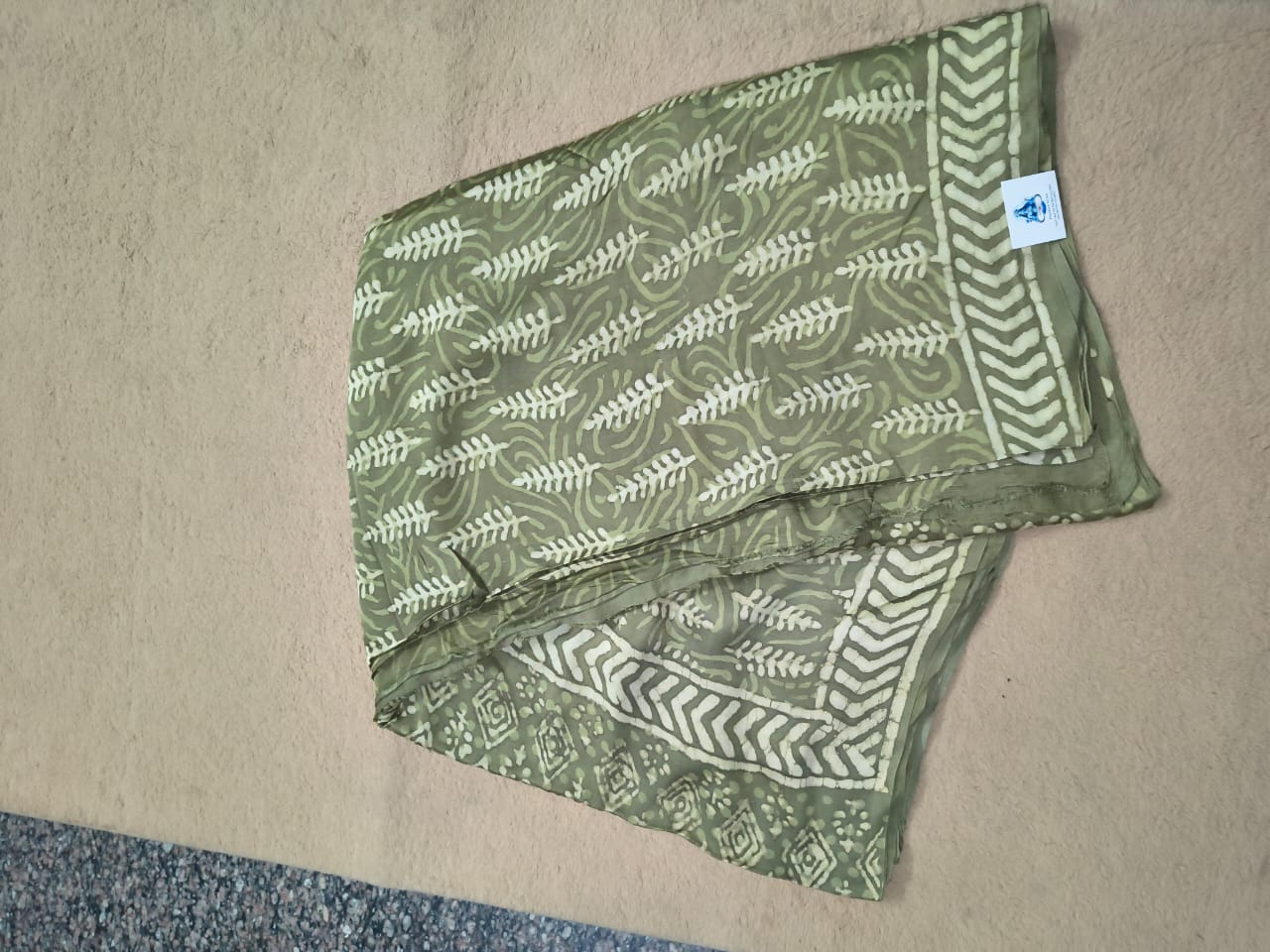 Pure Modal Dhabu Handblock Kalamkari Olive Green Saree