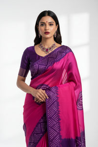 Modal Silk  Red & Violet Bandhini Chakkar -Lagadi Pallu