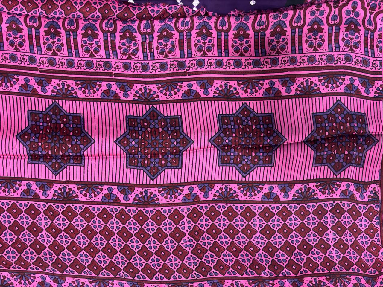 Modal Silk Bandhini Saree with Ajrak Pallu - Violet Body & Pink Ajrak Pallu