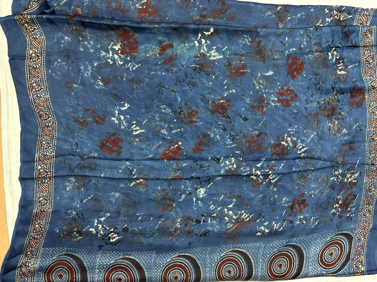 Ajrak Modal Saree - Indigo Blue