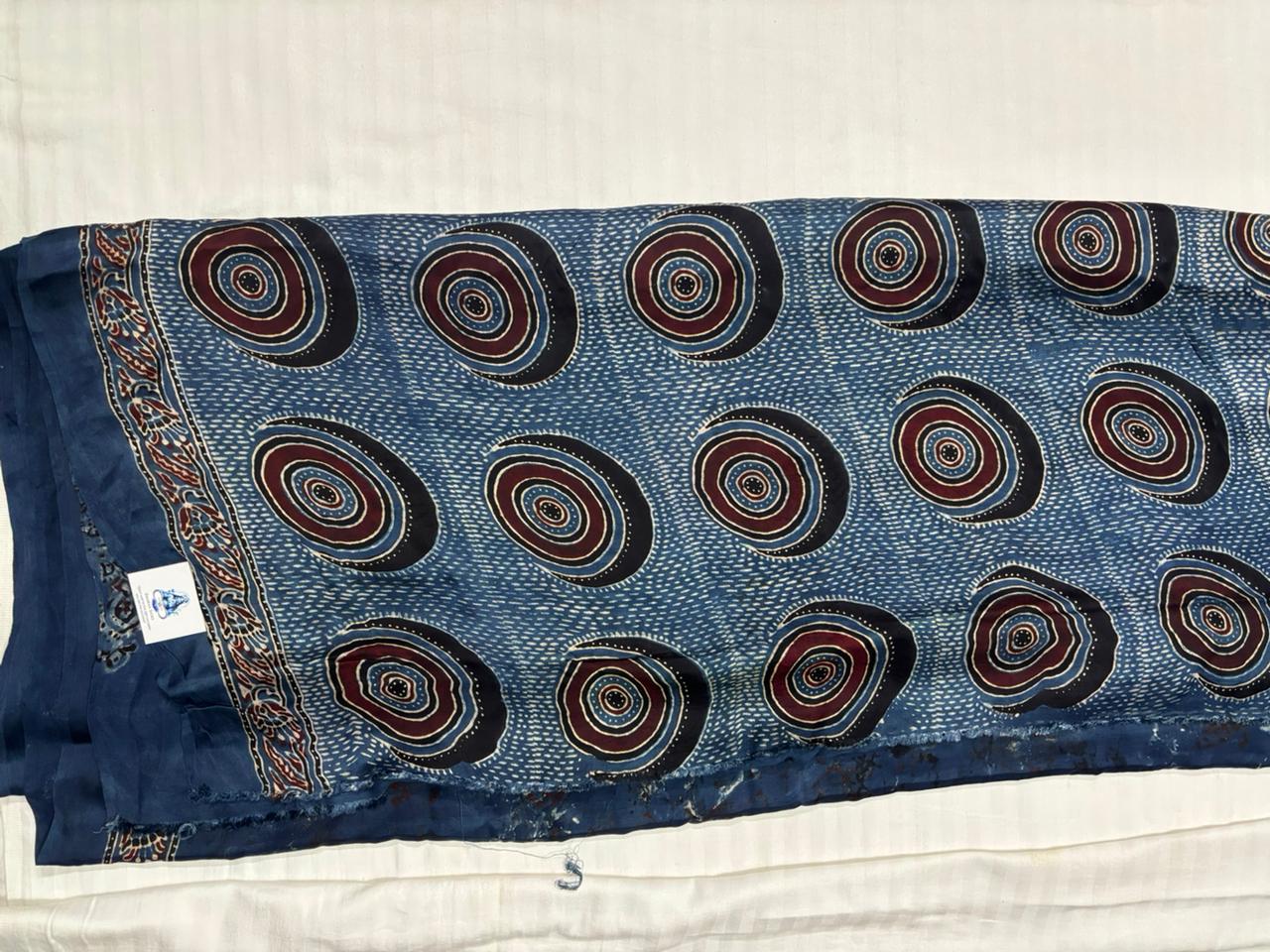 Ajrak Modal Saree - Indigo Blue