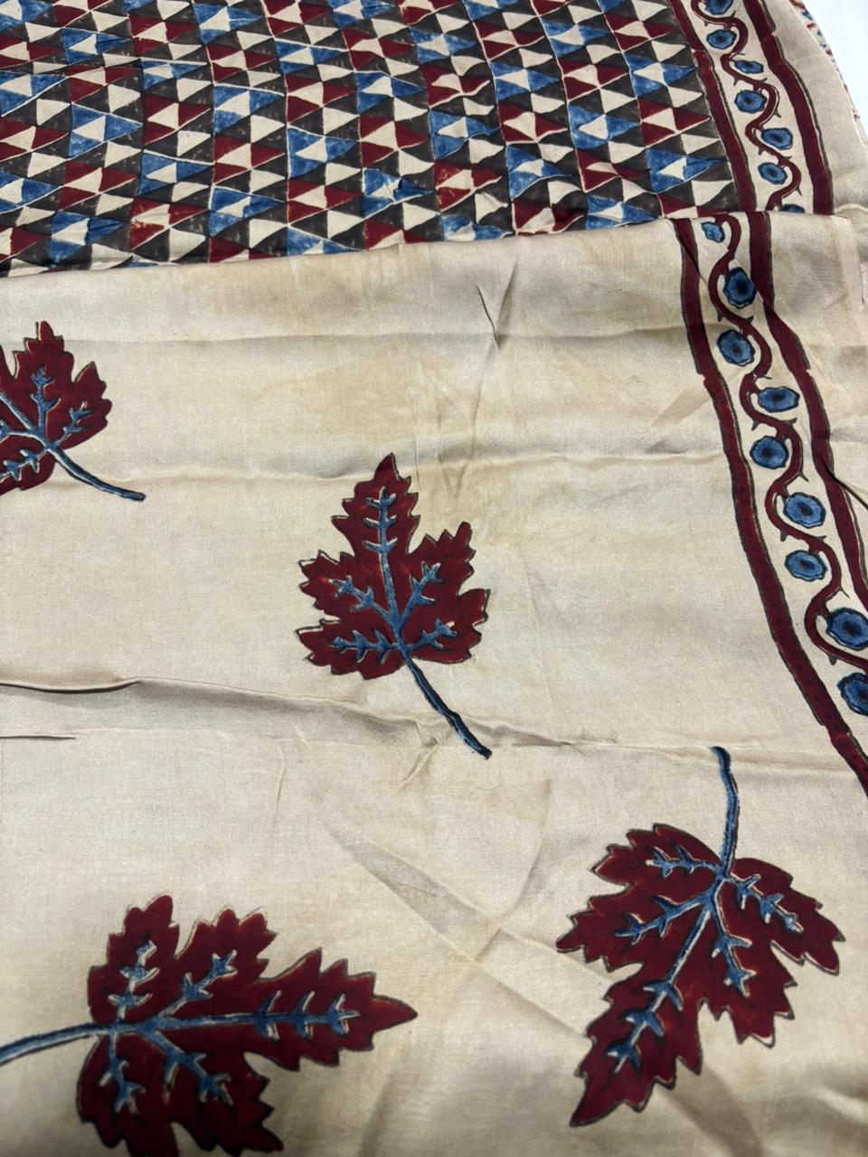 Ajrak Modal Saree - Beige