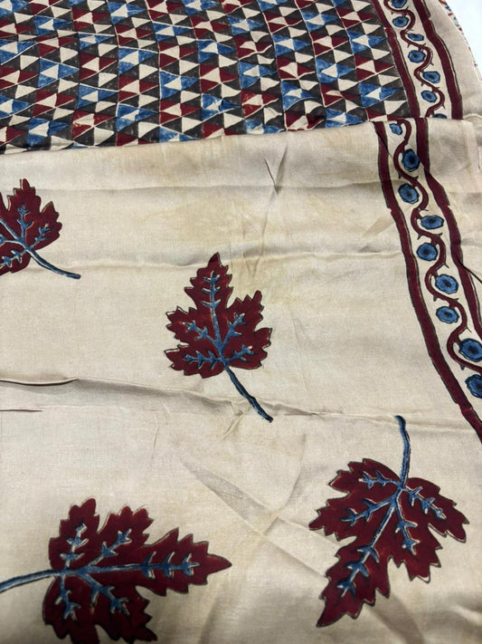 Ajrak Modal Saree - Beige