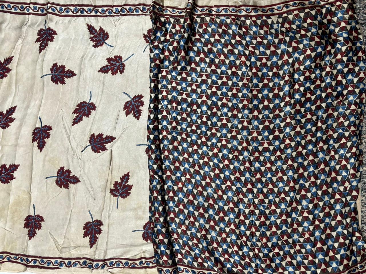 Ajrak Modal Saree - Beige