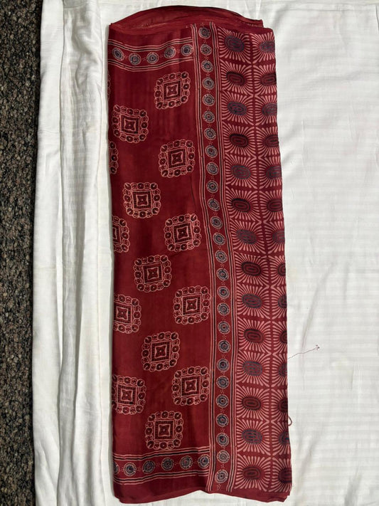 Ajrak Modal Saree - Red