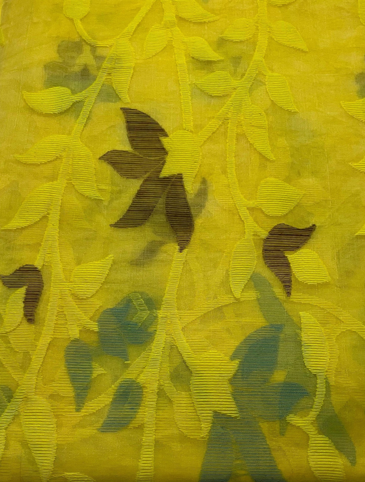 Dhaka Muslin Silk Jamdani Saree - Bright Yellow with Woven Floral Motifs