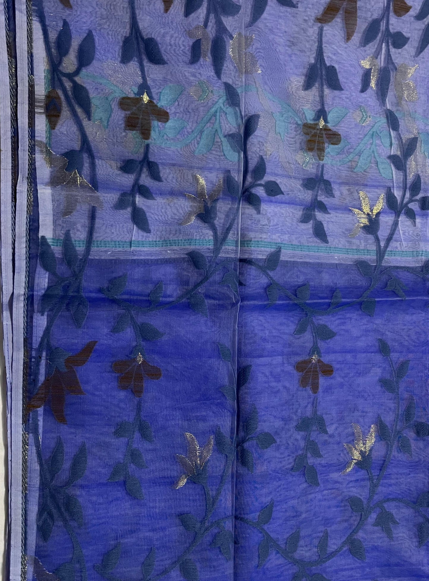 Dhaka Muslin Silk Jamdhani – Blue Floral Weave