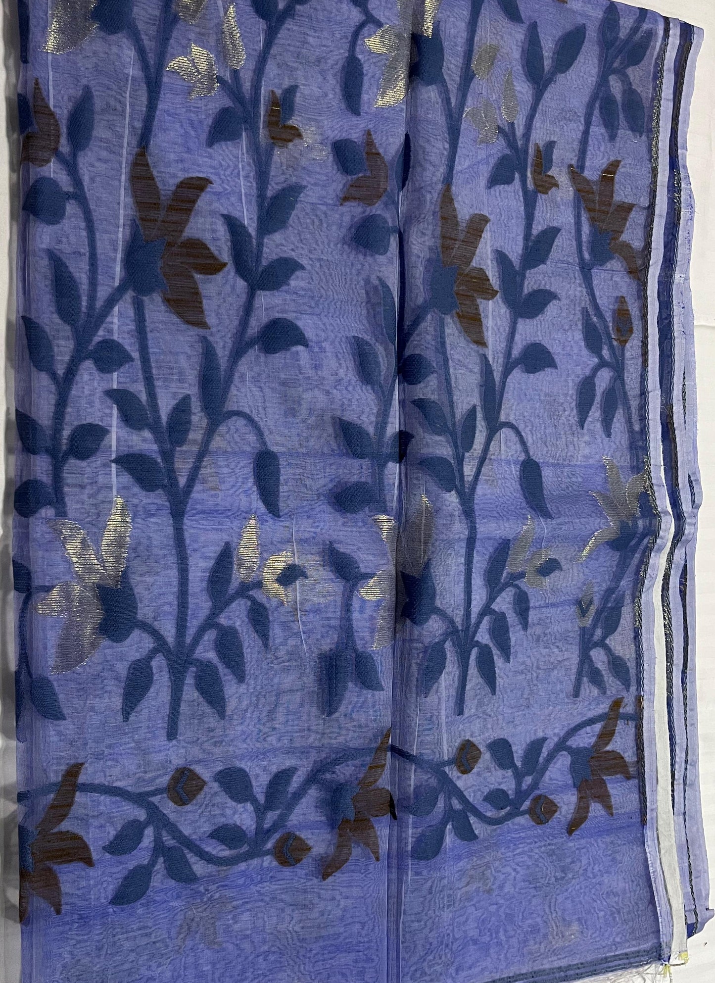 Dhaka Muslin Silk Jamdhani – Blue Floral Weave