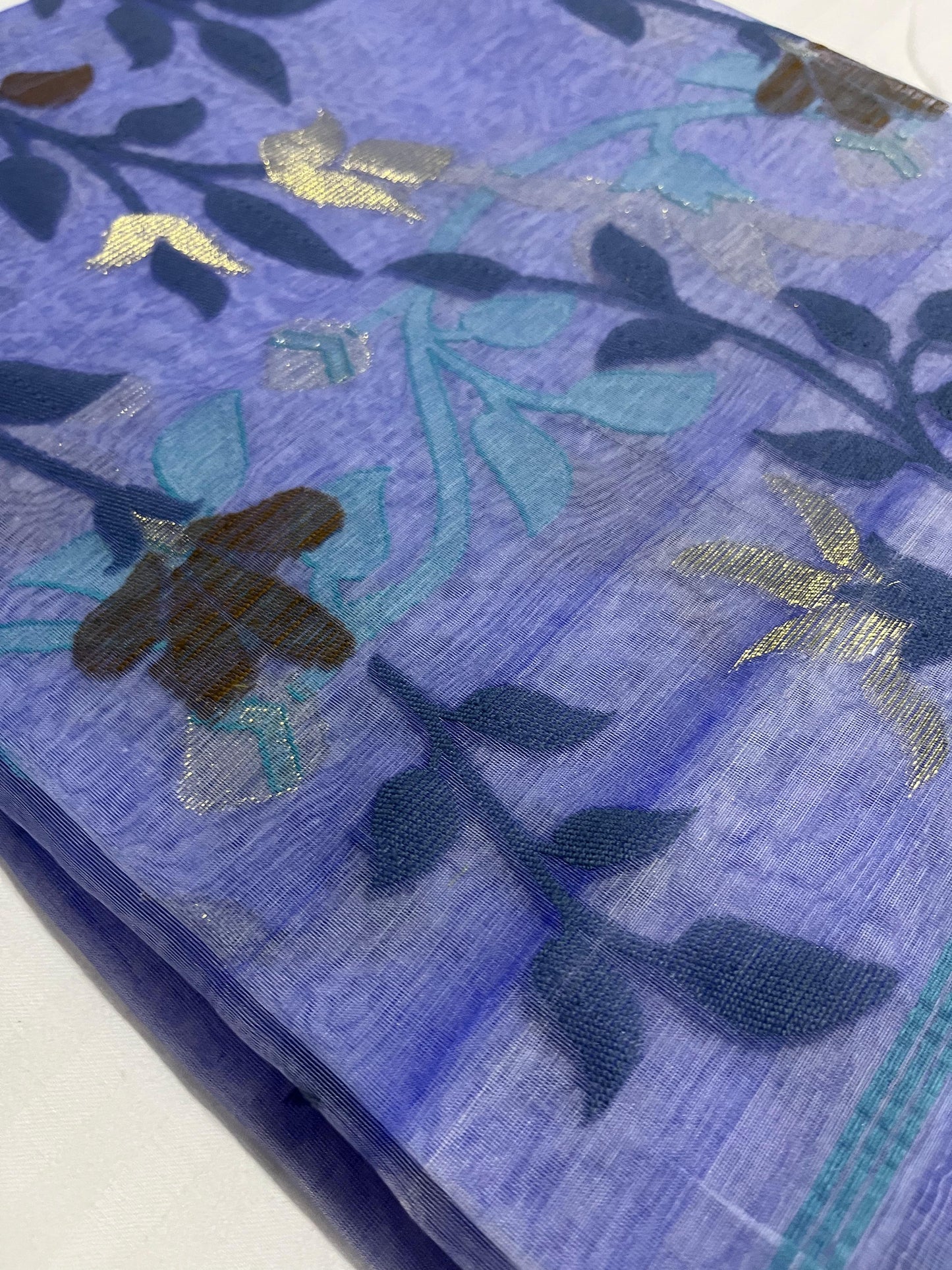 Dhaka Muslin Silk Jamdhani – Blue Floral Weave