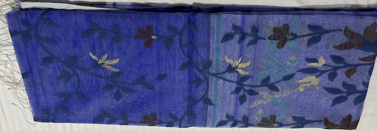Dhaka Muslin Silk Jamdhani – Blue Floral Weave