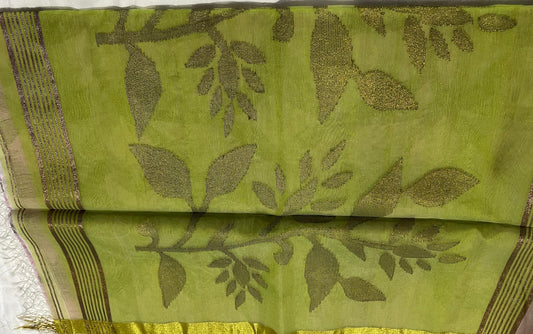 Dhaka Muslin Silk Jamdhani – Pink and Green Floral Weave