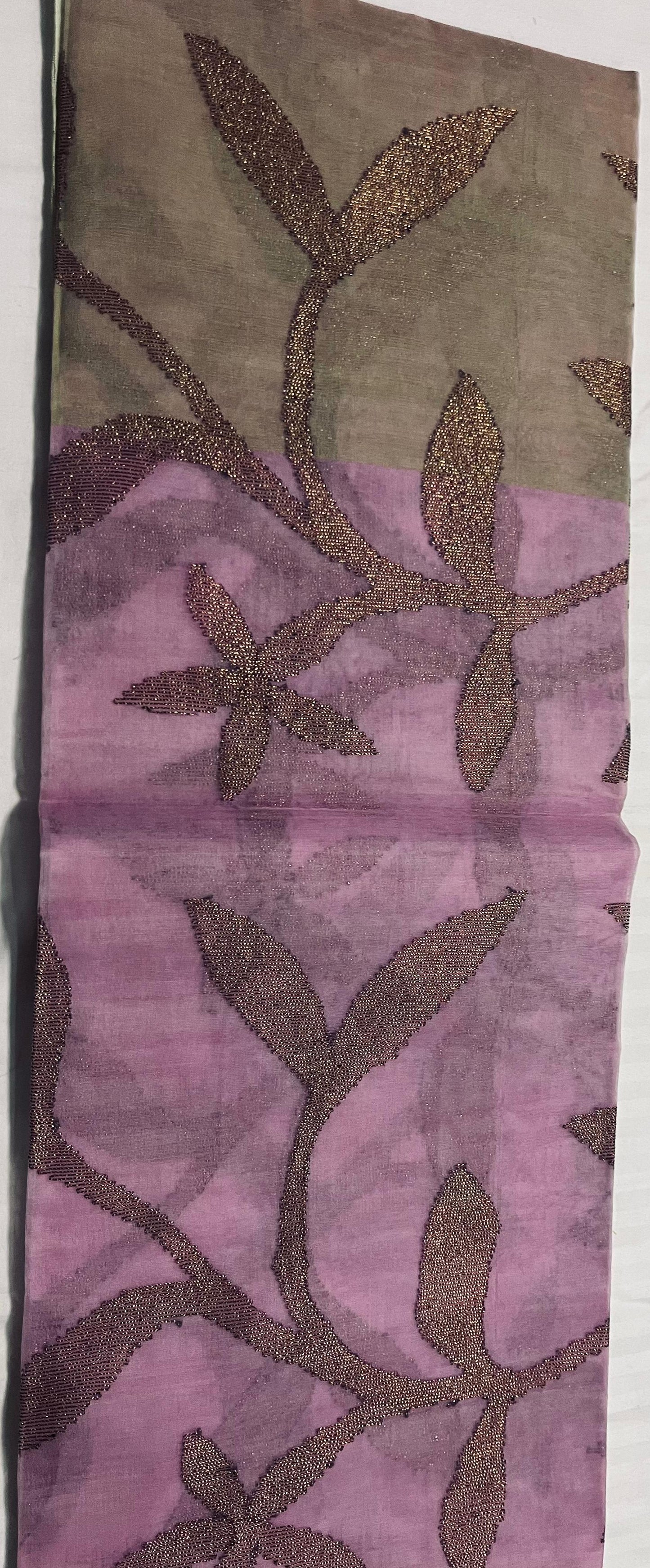 Dhaka Muslin Silk Jamdhani – Pink and Green Floral Weave