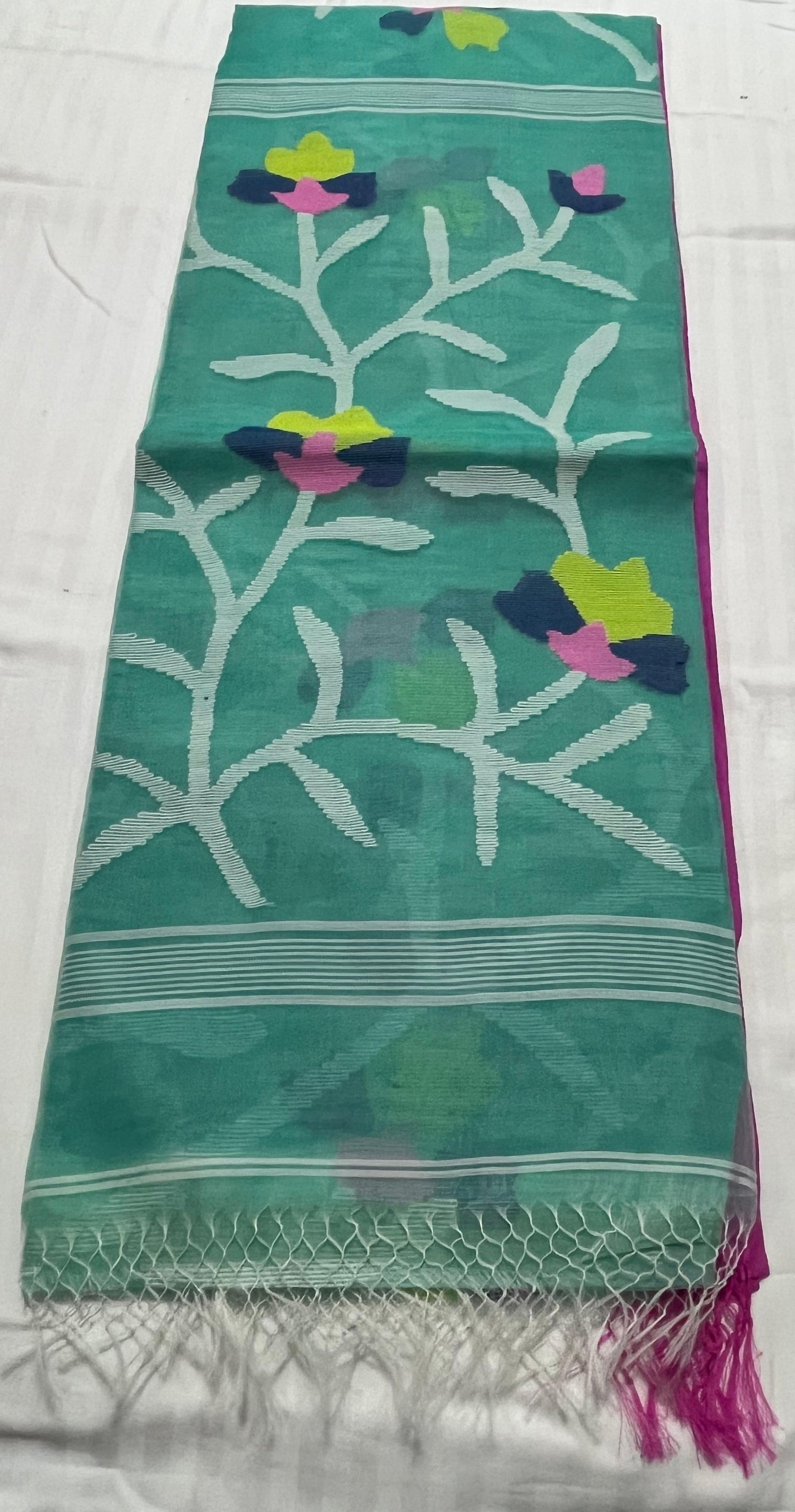 Dhaka Muslin Silk Jamdhani – Green Floral Weave
