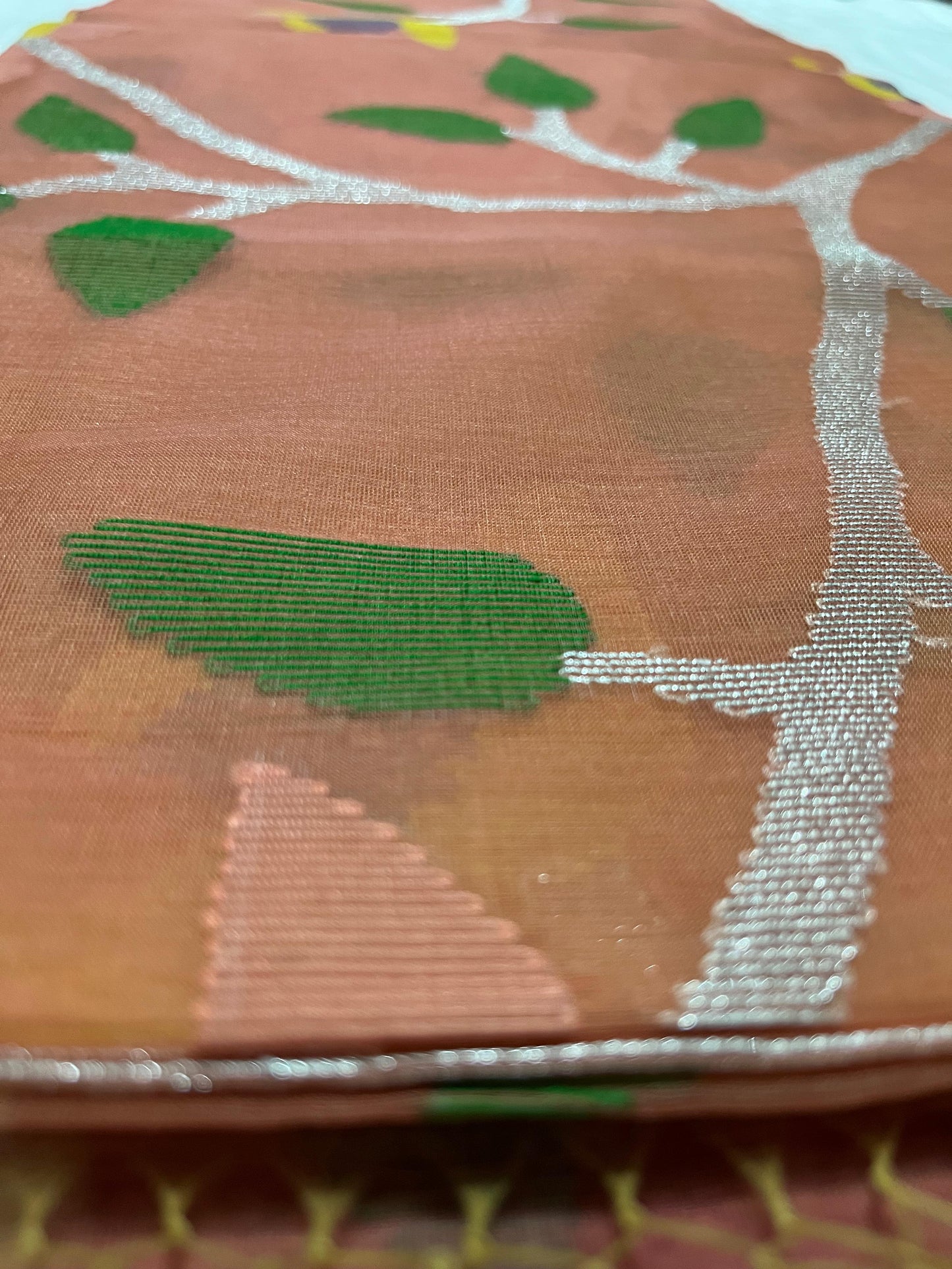 Dhaka Muslin Silk Jamdani Saree - Soft Peach with Elegant Woven Motifs