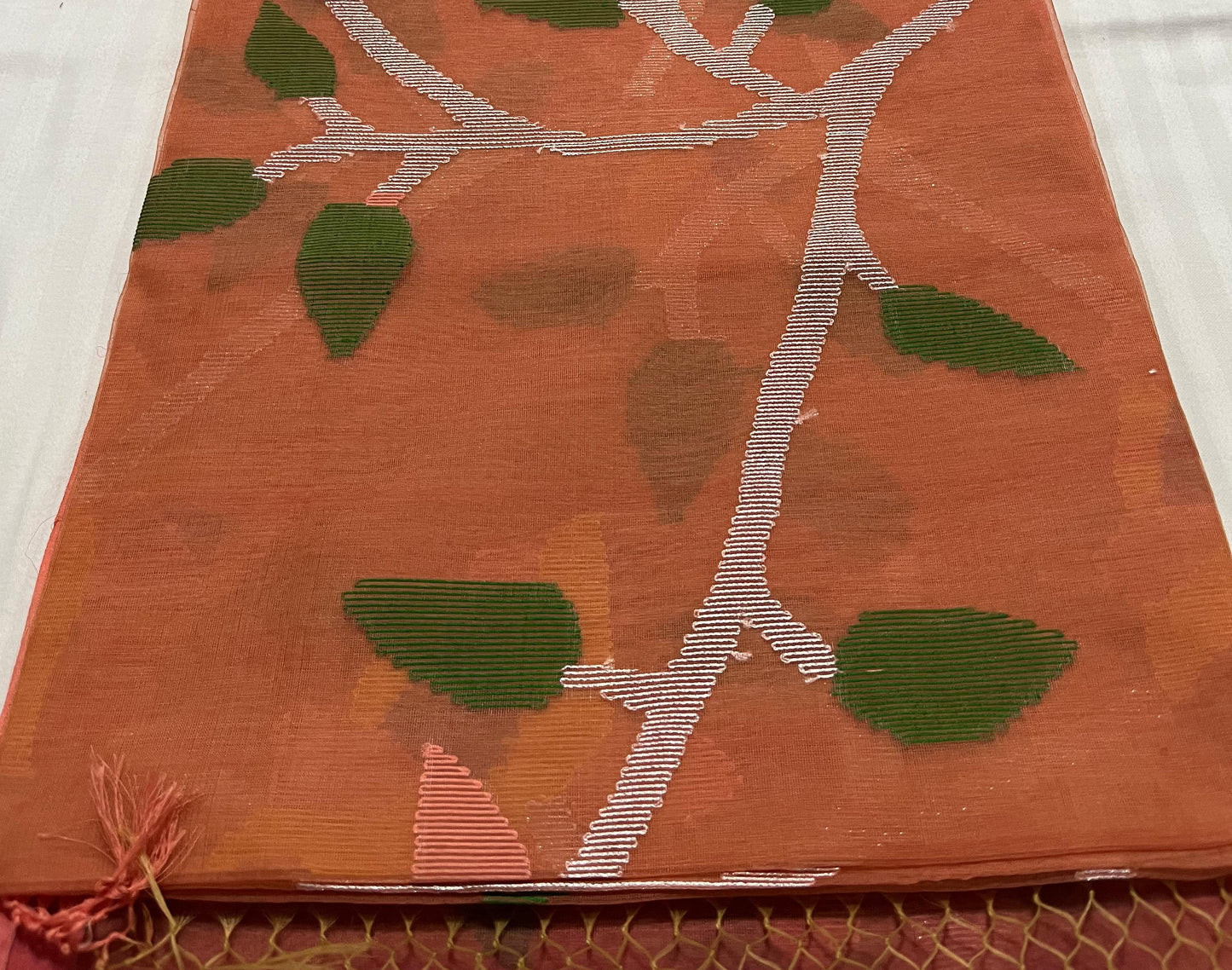 Dhaka Muslin Silk Jamdani Saree - Soft Peach with Elegant Woven Motifs