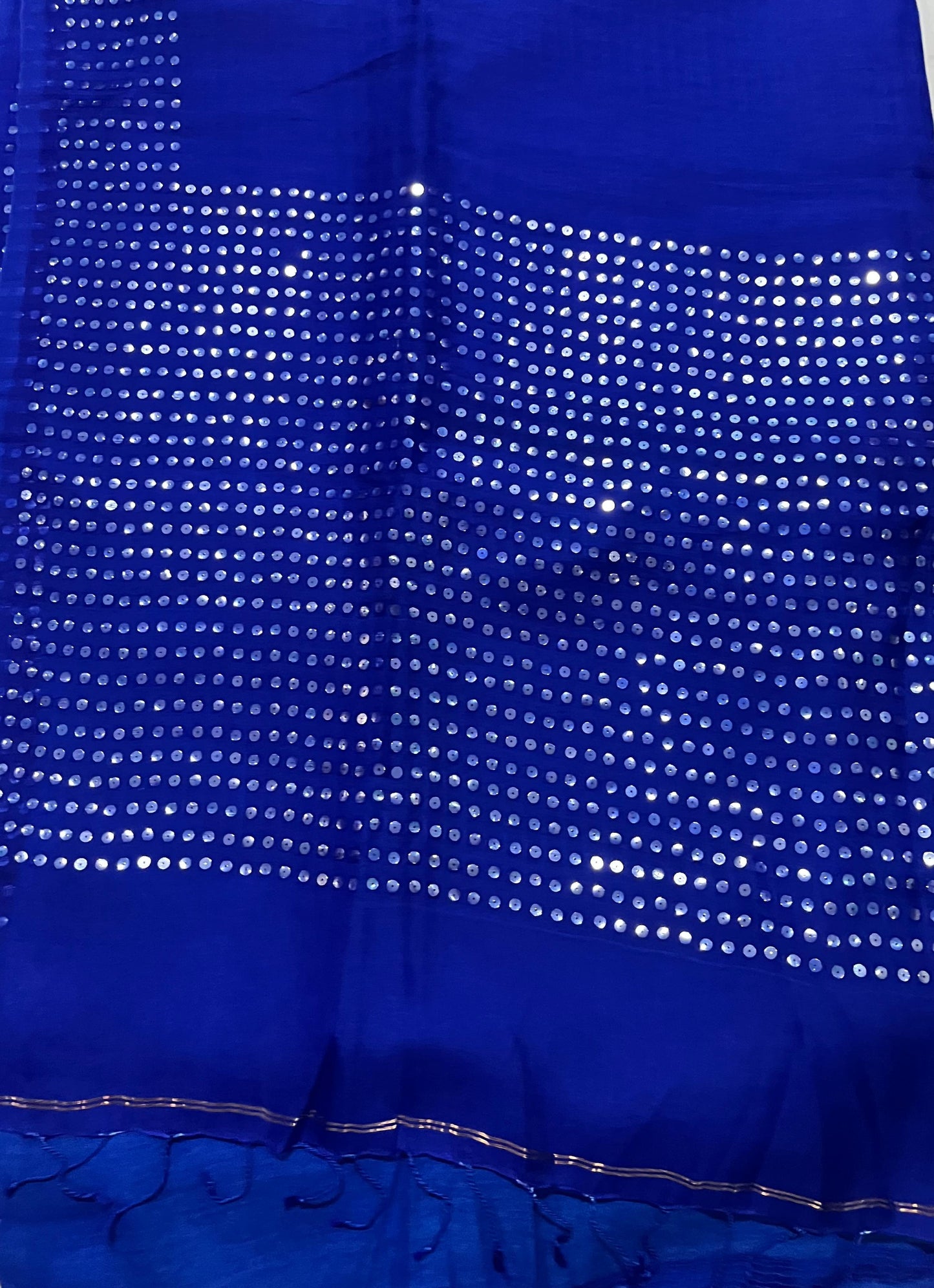 Muslin Silk Saree – Royal Blue with Sparkling Chumki Work