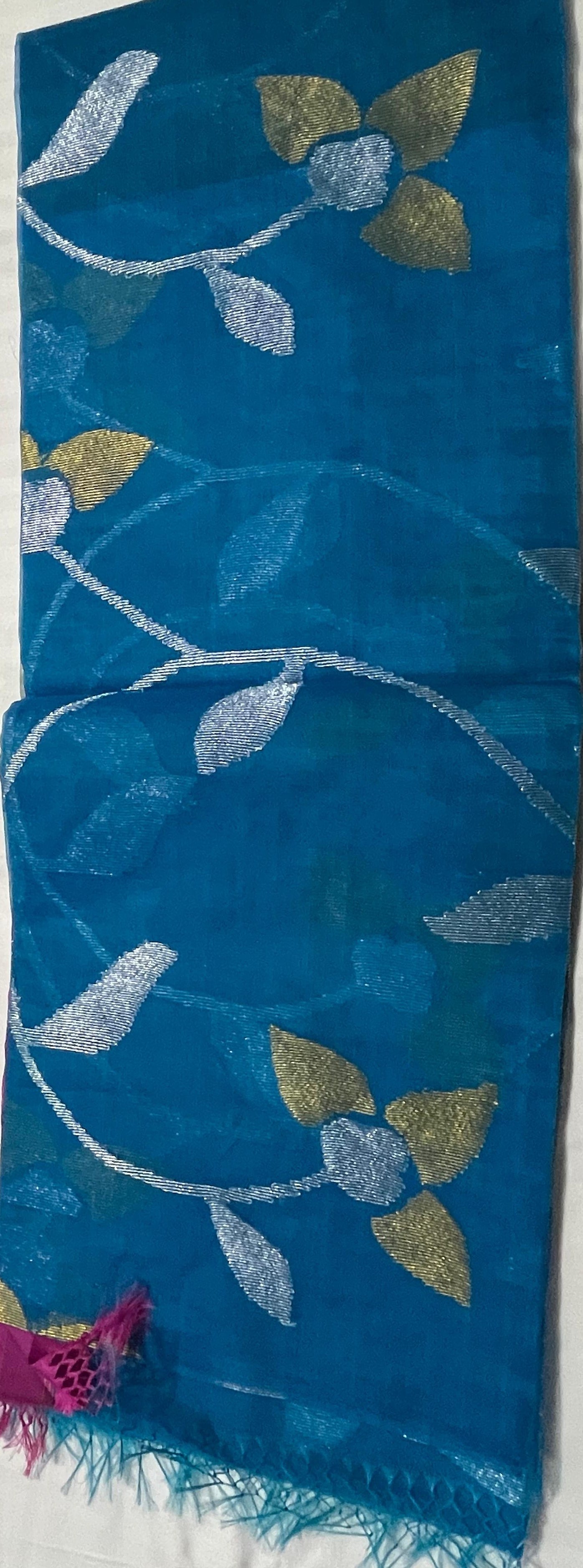 Dhaka Muslin Silk Jamdani Saree - Elegant Violet with Intricate Woven Motifs