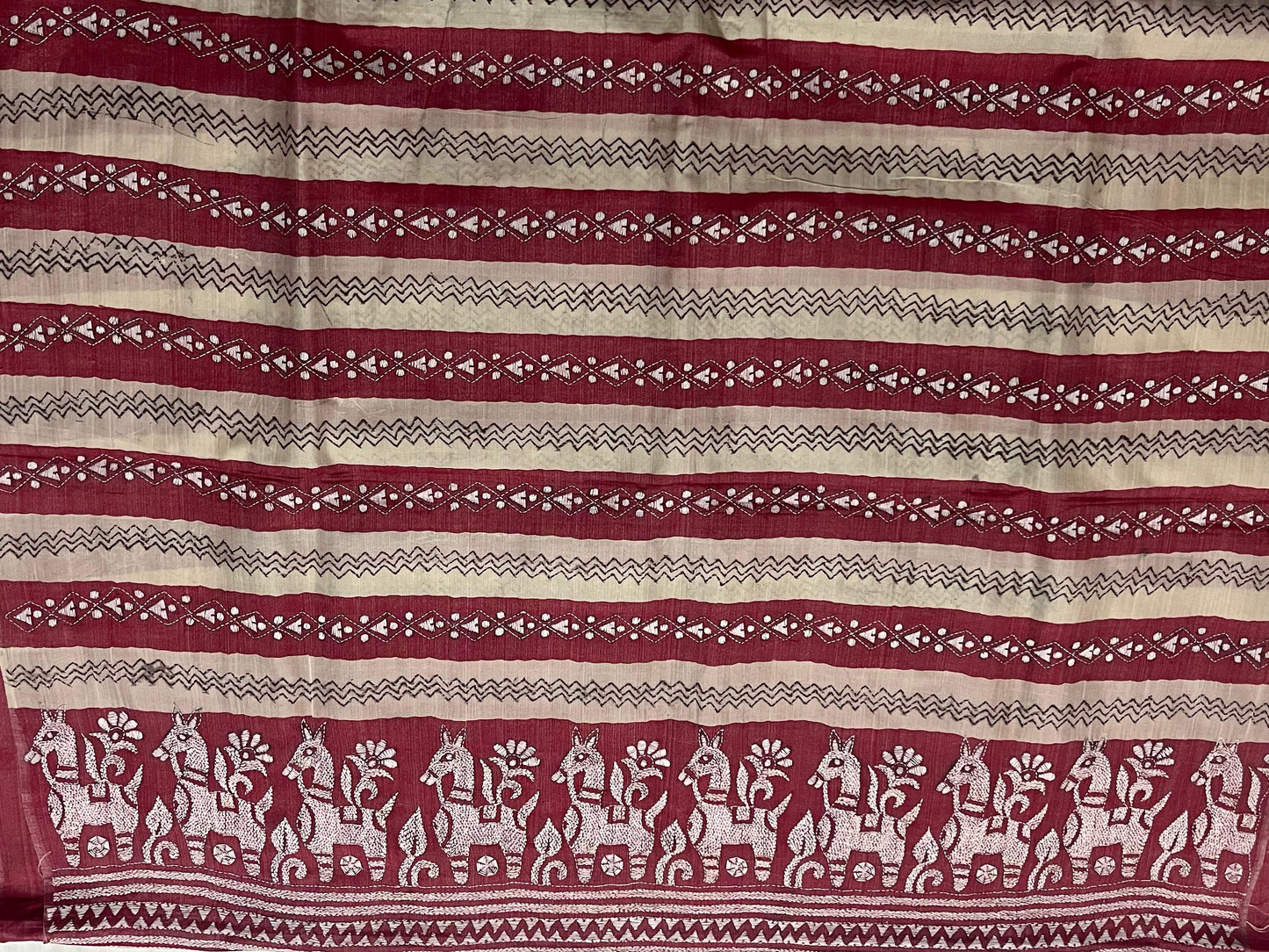 Santiniketan Handcrafted Tussar Silk Saree – Brick Red & Beige