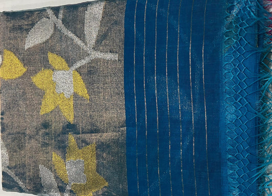 Dhaka Muslin Silk Jamdani Saree - Elegant Violet with Intricate Woven Motifs