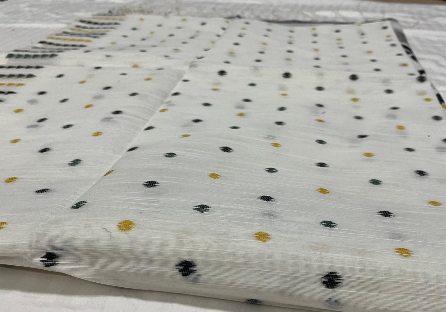 Dhaka Jamdani Saree – White Base with All-Over Black & Beige Boota